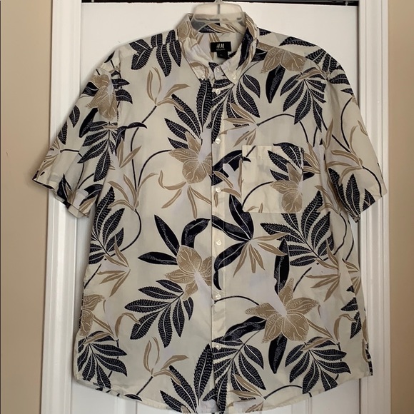 H&M tropical print button down shirt size L - Picture 1 of 8
